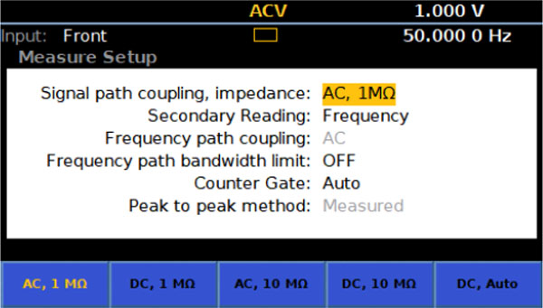 8588A AC voltage measurement settings